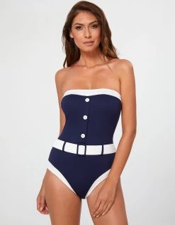 Pitusa Bandeau Swimsuit - Navy And White