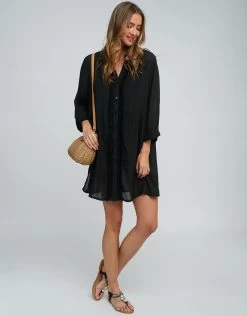 Reeva Shirt - Black -Fashionable Swimwear Store Reeva Beach Shirt Black 2