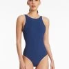 Jetset High Neck Swimsuit - Pacific Blue -Fashionable Swimwear Store S65 J10765PacificBlu 21638 JETS D3 0214