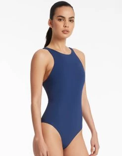 Jetset High Neck Swimsuit - Pacific Blue -Fashionable Swimwear Store S65 J10765PacificBlu 21638 JETS D3 0218