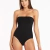 Essentials High Leg Bandeau Swimsuit - Black -Fashionable Swimwear Store S8 SL1504P High leg bandeau one piece 21315