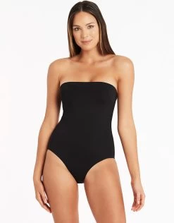 Essentials High Leg Bandeau Swimsuit - Black