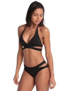Seafolly Active Halter Bikini Top - Black -Fashionable Swimwear Store SF Active SPLITBIKINI Blk SIDE