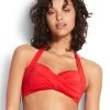 Seafolly Collective Twist Soft Cup Halter Bikini Top - Chilli Red 2 Seafolly Collective Twist Soft Cup Halter Bikini Top - Chilli Red -Fashionable Swimwear Store SF Seafolly CHILLI TSCH Top