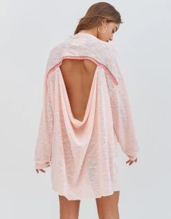 Slub Knit Open Back Dress - Peach 7 Slub Knit Open Back Dress - Peach -Fashionable Swimwear Store SKOBD PCH