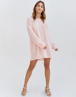 Slub Knit Open Back Dress - Peach