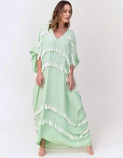 Silky Tassel Kaftan - Pistachio