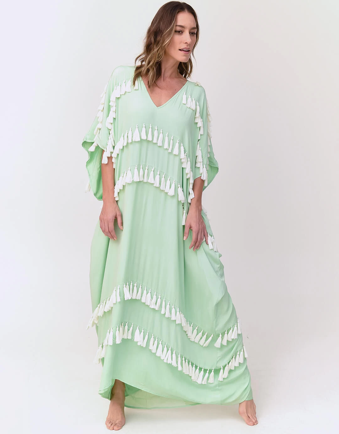Silky Tassel Kaftan - Pistachio 3 Silky Tassel Kaftan - Pistachio