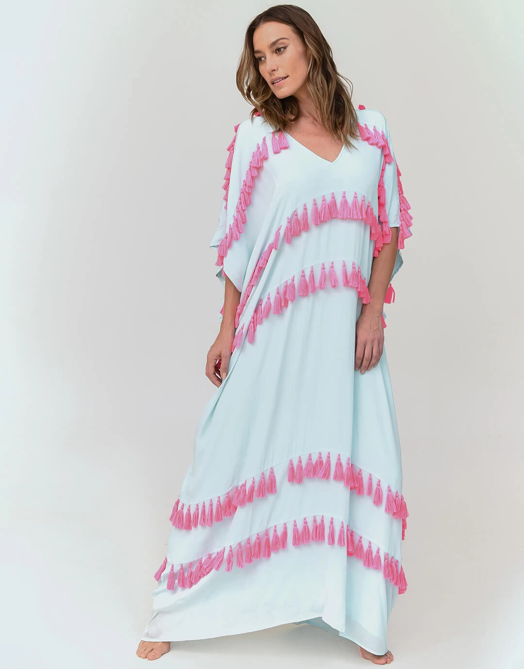 Silky Tassel Kaftan - Sky Blue 4 Silky Tassel Kaftan - Sky Blue - Image 2