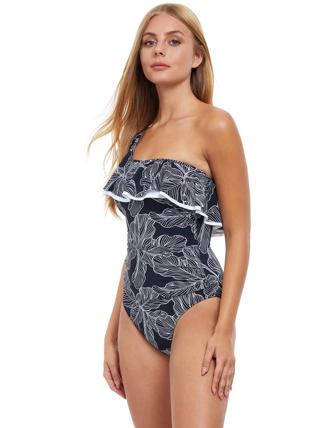 Profile Soiree One Shoulder Swimsuit - Black/White 4 Profile Soiree One Shoulder Swimsuit - Black/White - Image 2