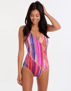 Art Deco Floating UW Surplice One Piece - Multi -Fashionable Swimwear Store gottex art deco floating uw surplice one piece multi 2